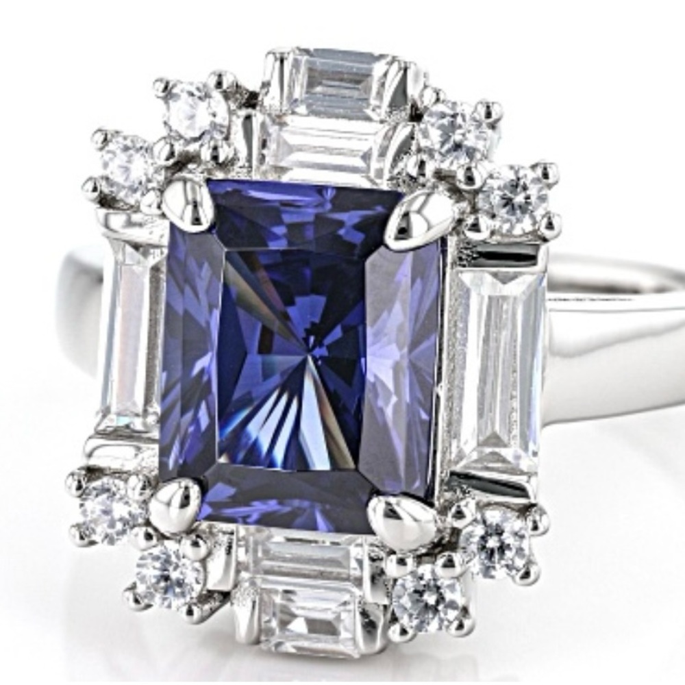 Blue Sapphire Halo Statement Ring - Unbranded